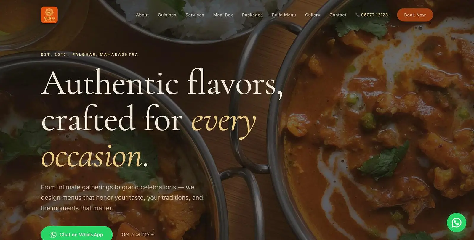 Sabras Caterers website homepage